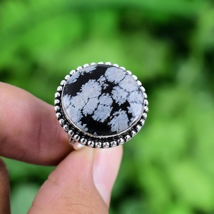 925 Sterling Silver Handmade Gemstone Snowflake Obsidian Spinner Ring Gemstone Designer Jewelry 925 <b>Stamp</b> Girls Ring Jewelry - Product Image 4
