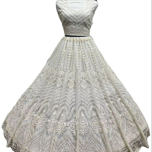 Lehenga choli Designer pour adultes Parfait pour les soirées Full of Moti Handwork White - Product Image 1