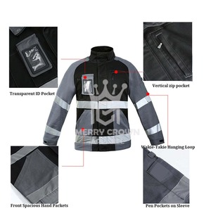 Veste de sécurité en toile imperméable légère col à capuche Logo personnalisable avant coque souple matelassée vêtements de travail d'hiver - Product Image 3