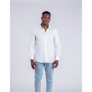 Imperio Shop Camisa informal de lino blanco para hombre con cuello básico Transpirable Manga completa Diseño de alto rendimiento - Product Image 1