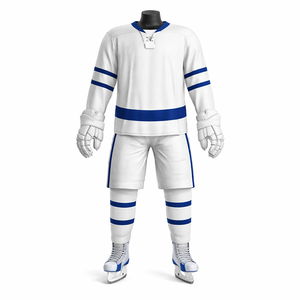 Uniforme de hockey sobre hielo personalizado, conjunto de camiseta y pantalones cortos sublimados en blanco y azul, ropa de equipo para adultos, fabricante OEM ODM - Product Image 1