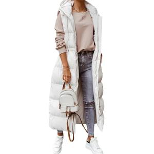 Parka con capucha ajustada para mujer de otoño e invierno, chaleco de estilo medio largo de algodón ligero, piel de oveja, forro de nailon sin mangas de Color puro - Product Image 2