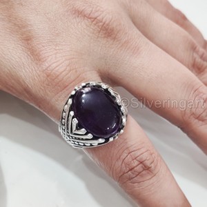 Bague en argent sterling 925 pour homme, avec améthyste naturelle, pierre de naissance de février, toutes tailles, bijoux d'anniversaire arabes, vente en gros - Product Image 5