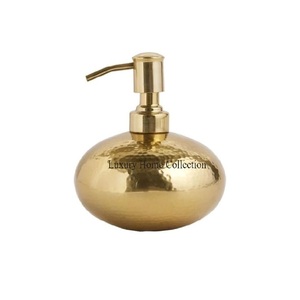 Distributeur de savon de nettoyage des mains pour salle de bain et cuisine 100% en verre cristal avec pompe en laiton couleur or avec base de forme ronde - Product Image 5