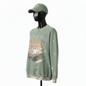 Sweat-shirt vintage pour femmes, délavé au soleil, en coton mélangé épais, vert délavé, logo imprimé personnalisé, lavage à l'acide, sweat-shirts respirants pour femmes - Product Image 4