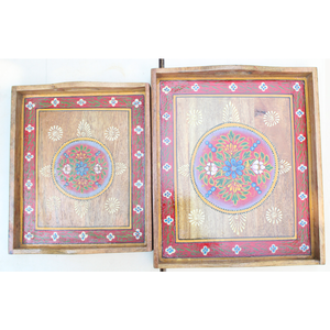 Plateau de service en bois artisanal Décoration de cuisine rustique Plateau de petit-déjeuner avec poignées pour table à manger Thé Café Hôtel - Product Image 1