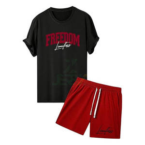 Conjunto de Verano para Hombre, Talla Grande, Estilo Urbano, Moderno, Camiseta de Manga Corta con Cuello Redondo y Pantalones Cortos Casuales a Juego, Transpirable - Product Image 1