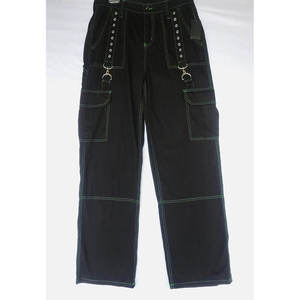 Women's Pants <b>BLACK</b> NEON GREEN Stitching <b>Cargo</b> Gothic Metal Hardware <b>Trousers</b> 2026 - Product Image 3