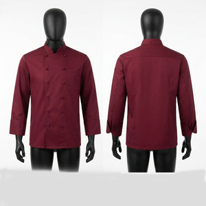 เสื้อเชฟสีแดงผ้าทวิลโพลีคอตตอน 200 GSM แขนยาว ปักลายปักโลโก้ตามสั่ง - Product Image 2