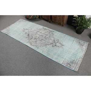 Alfombra Turca de 2.7x7.5 pies, Alfombra Vintage, Alfombra de Lana a Rayas Azul Gris - Product Image 4