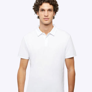 Polo unisexe à ourlet incurvé en polycoton durable, motif uni élégant pour tous les âges, broderie de logo personnalisée - Product Image 2