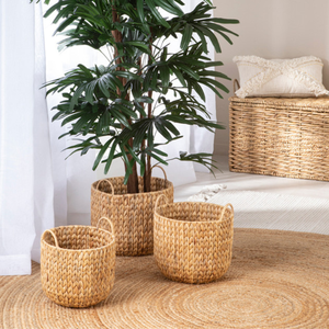 Lot de 3 paniers de rangement pour linge durable en jacinthe rectangulaire Boîtes de rangement et bacs en jacinthe pliables et écologiques - Product Image 4