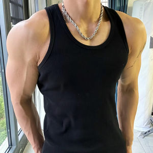 Summer Tank Top <b>Men's</b> Casual Knitted Gym Tank Top Soft Cotton Polyester Material Sleeveless Vest Elastic Slim Tank Tops <b>Men</b> - Product Image 3