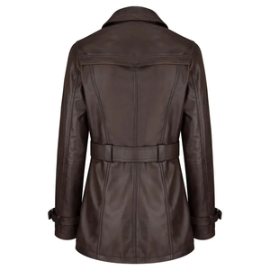 Abrigos de Cuero Genuino Personalizados de Doble Botonadura para Mujer al por Mayor, Abrigos de Cuero Transpirables Resistentes al Clima - Product Image 4