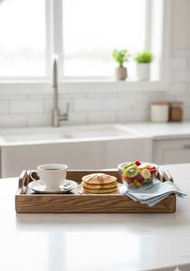 Plateau rectangulaire à un niveau en bois de manguier, finition laquée, pour le petit-déjeuner et les collations, design flexible pour la cuisine, qualité supérieure, prix d'usine - Product Image 6