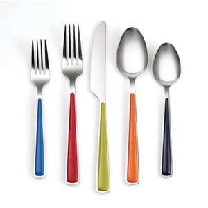 Juego de Cubiertos con Mango Colorido, Cabezas con Acabado de Espejo Plateado, Cubiertos Modernos, Perfectos para Cenar en Casa y Uso Familiar, de la India - Product Image 5