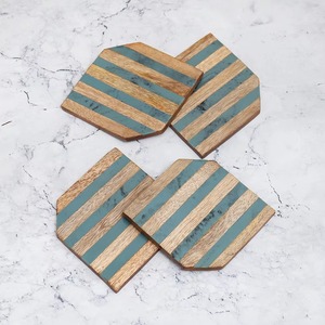 Posavasos de madera de estilo Vintage azul hecho a mano, posavasos duradero para café, té, comedor, cocina, Bar y decoración Retro para el hogar - Product Image 3