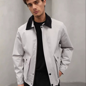 Manteau décontracté à manches longues style streetwear minimaliste pour hommes Manteau en duvet imperméable beige clair Fermeture à glissière - Product Image 1