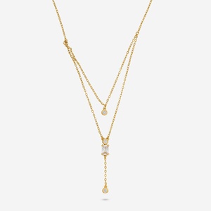 92.5 Silver Necklace with <b>Emerald</b> Cut Diamond and Pearl Bezel Set Gold and Rhodium Plated Religious Style Link Chain-194184 - Product Image 1