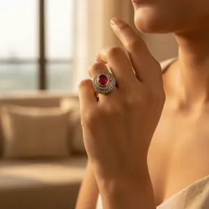 Bague en rubis pour femme, bijoux en or plaqué, pierre précieuse avec un ensemble en rhodium plaqué platine - Product Image 3