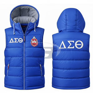 Gilet matelassé Delta Sigma Theta Sorority avec broderie personnalisée de lettres grecques, bleu royal, à capuche, tricoté, imperméable et coupe-vent pour homme - Product Image 1
