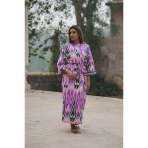 Peignoir en tissu Ikat Bonbon pour femme, doux et respirant, avec cordon de serrage et ceinture, vêtement d'intérieur ODM - Product Image 4