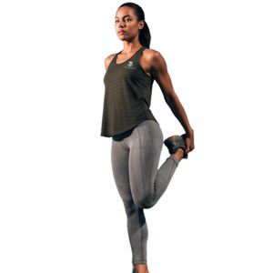 Women's High Waist Gray Athletic Leggings with <b>Black</b> Sleeveless Workout <b>Tank</b> <b>Top</b> Activewear Set - Product Image 3