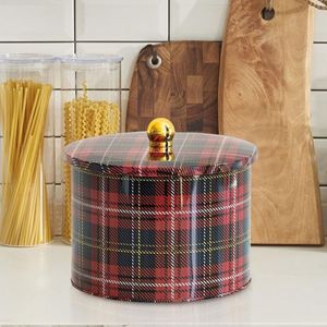 Ekose 2.9L Metal round Canister with Knob Handle 400ml Capacity Dry Food Storage for Kitchen Cooking 175x130mm Plaid Design - Product Image 2