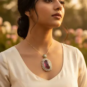 Collar con Colgante de Zafiro y Diamantes con Baño de Rodio Geométrico para Mujer - Joyería de Lujo de Moda - Product Image 2