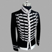 Veste de hussard légère pour hommes tunique uniforme batteur Blazer blanc noir vestes Rock Marching Bands broderie dorée