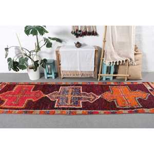 2.8x10.4 ft Turkish <b>Runner</b> Rug, Vintage <b>Red</b> Plants & trees Rug - Product Image 3