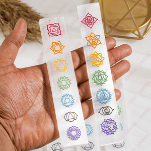 Proveedor al por mayor de placas largas de selenita de 6 pulgadas de calidad estándar con tallado de 7 chakras a precios mayoristas competitivos - Product Image 1