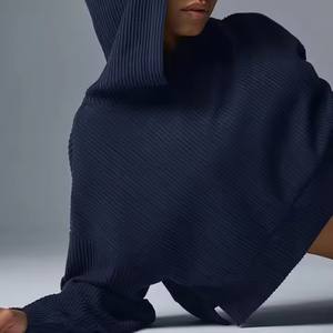 Nouveau 2025 OEM Vente en gros Mode Sweat à capuche oversize décontracté pour femme en coton côtelé respirant à épaules tombantes, modèle uni court - Product Image 4