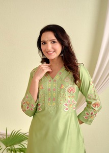 2025 nueva moda elegante vestidos casuales de mujer lavable India tendencia cintura Natural ropa Casual Kurti pantalón botón - Product Image 5