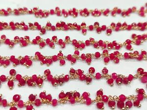 Chaînes en fil de cuivre enveloppé de perles rondes facettées en rubis de 3 mm pour la fabrication de bijoux, vendues au mètre - Product Image 4