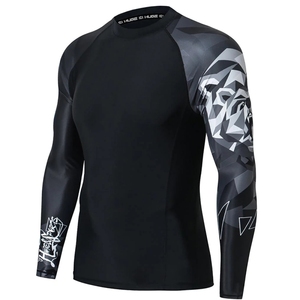 แขนยาวป้องกันรังสียูวี MMA Rash Guard เสื้อยืดแขนยาวผู้ชายยืดหยุ่นสูงออกกําลังกายแขนสั้นที่กําหนดเองพิมพ์ RashGuard บุรุษ - Product Image 1