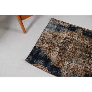 Turkish Small Rug, 2.3x2.4 ft Vintage Rug, <b>Brown</b> <b>Wool</b> Rug - Product Image 2