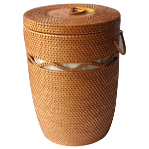 Cesta de lavandería decorativa de ratán hecha a mano con tapa y acabado natural, juego de dos para uso multifuncional. - Product Image 6