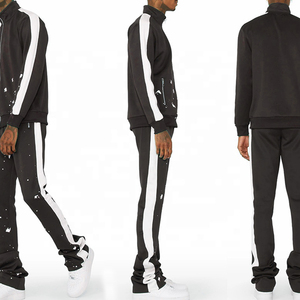 Diseñador personalizado pintado negro acampanado Pent hombres chándales Unisex Streetwear pantalones apilados conjuntos de 2 piezas Sun Faded Sweat suit - Product Image 6