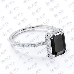 Bague Moissanite Halo coupe émeraude noire 1.75 TCW pour femme/925 argent Sterling VVS clarté mariage montage bague Moissanite - Product Image 2