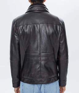 Veste de moto en cuir d'agneau pour homme, best-seller, col montant, logo frontal, coupe-vent, écologique, nouvelle arrivée pour l'hiver - Product Image 5