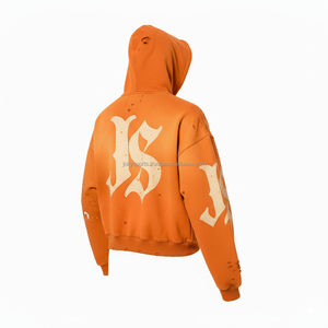 Sudadera con capucha y cremallera de lana pesada de gran tamaño 450 GSM tela desgastada logotipo personalizado bordado cálido chaqueta de invierno sudaderas básicas - Product Image 5