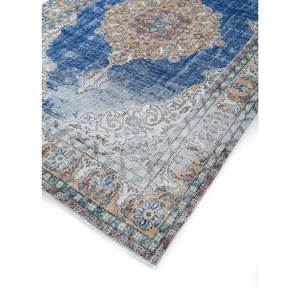 Alfombra de Lana Azul Vintage Anudada a Mano Pae-2602 para Entrada, Sala de Estar, Pasillo - Medallón Abstracto Rectangular Tipo Rompecabezas para Adolescentes - Product Image 2
