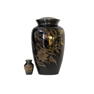 Urnes funéraires en laiton classiques et de haute qualité avec autocollant de conception de fleurs et couleur jaune finie pour les cendres humaines - Product Image 5