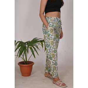 Pantalon de nuit en coton imprimé bloc pour femme Pantalon de pyjama taille élastique, bas de nuit léger et confortable - Product Image 3