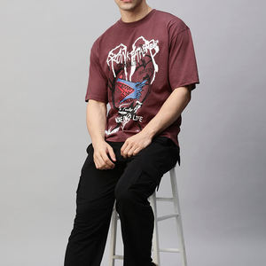 Gran oferta de Camiseta estampada de manga corta con hombros caídos y cuello redondo para hombre, Camiseta estampada de gran tamaño para hombre - Product Image 4