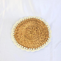 JASMINE D25 Mantel Individual Redondo Boho Tejido de Jacinto de Agua y Bambú, Hecho a Mano con Borde Floral para Decoración de Mesa de Comedor