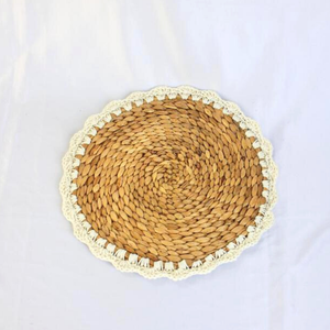 JASMINE D25 Boho Woven Round Placemat Water Hyacinth <b>Bamboo</b> <b>Table</b> Mat Handmade Floral Border for Dining Decor - Product Image 5
