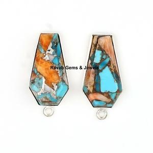 Haute qualité 925 argent bijoux fins Mohave huître épineuse cuivre Turquoise 10x17mm cercueil pendentif à breloque pour Bracelet ou collier - Product Image 4