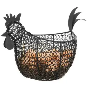 Panier de rangement d'oeufs en fil métallique noir de fer avec forme de poulet à Pâques